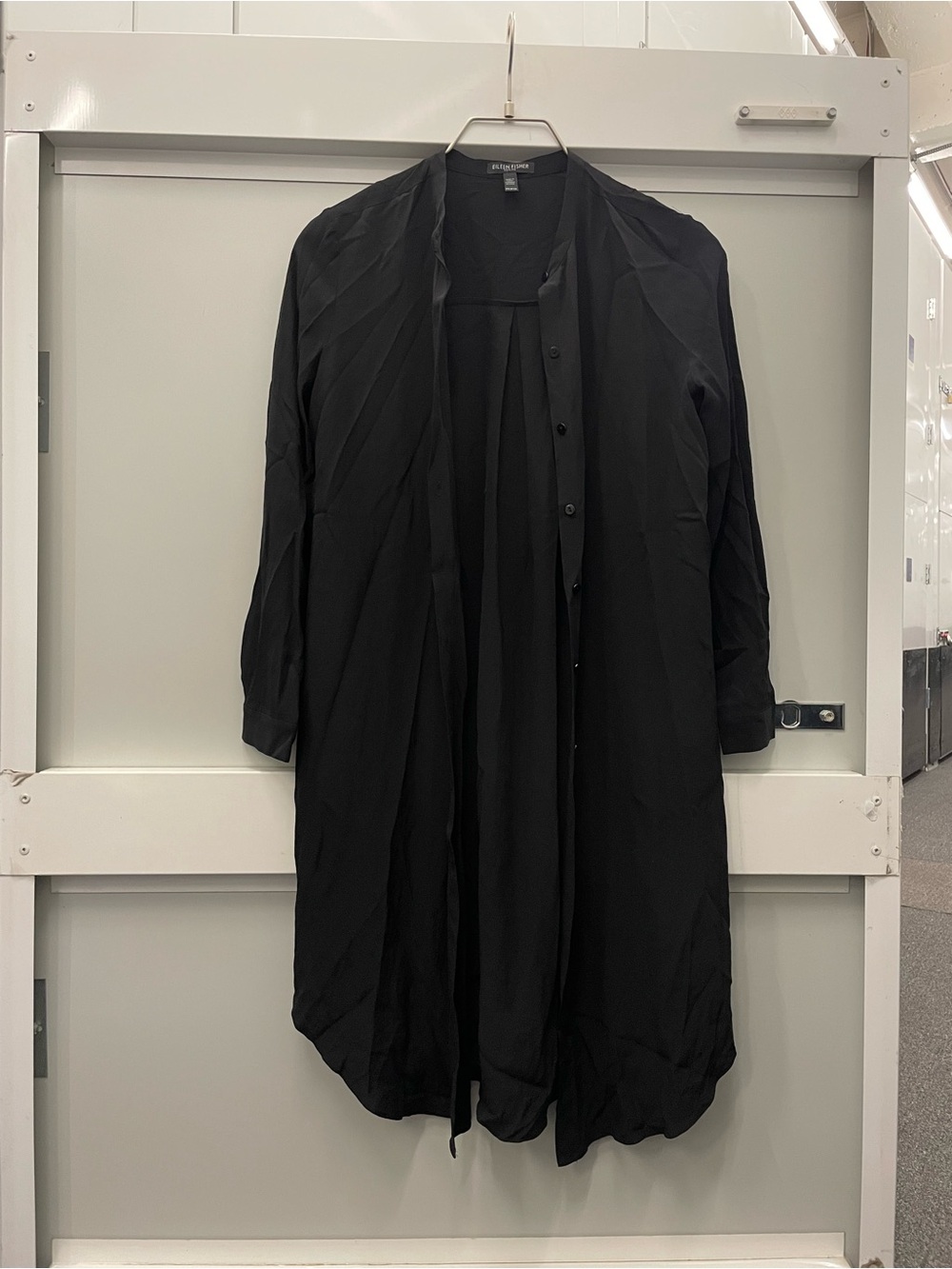 Eileen Fisher Black Long Button-Front Blouse